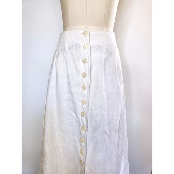 Vintage Off White Linen High Waisted Maxi Skirt by Geoffrey Beene Button Down XS - Picture 2 of 10